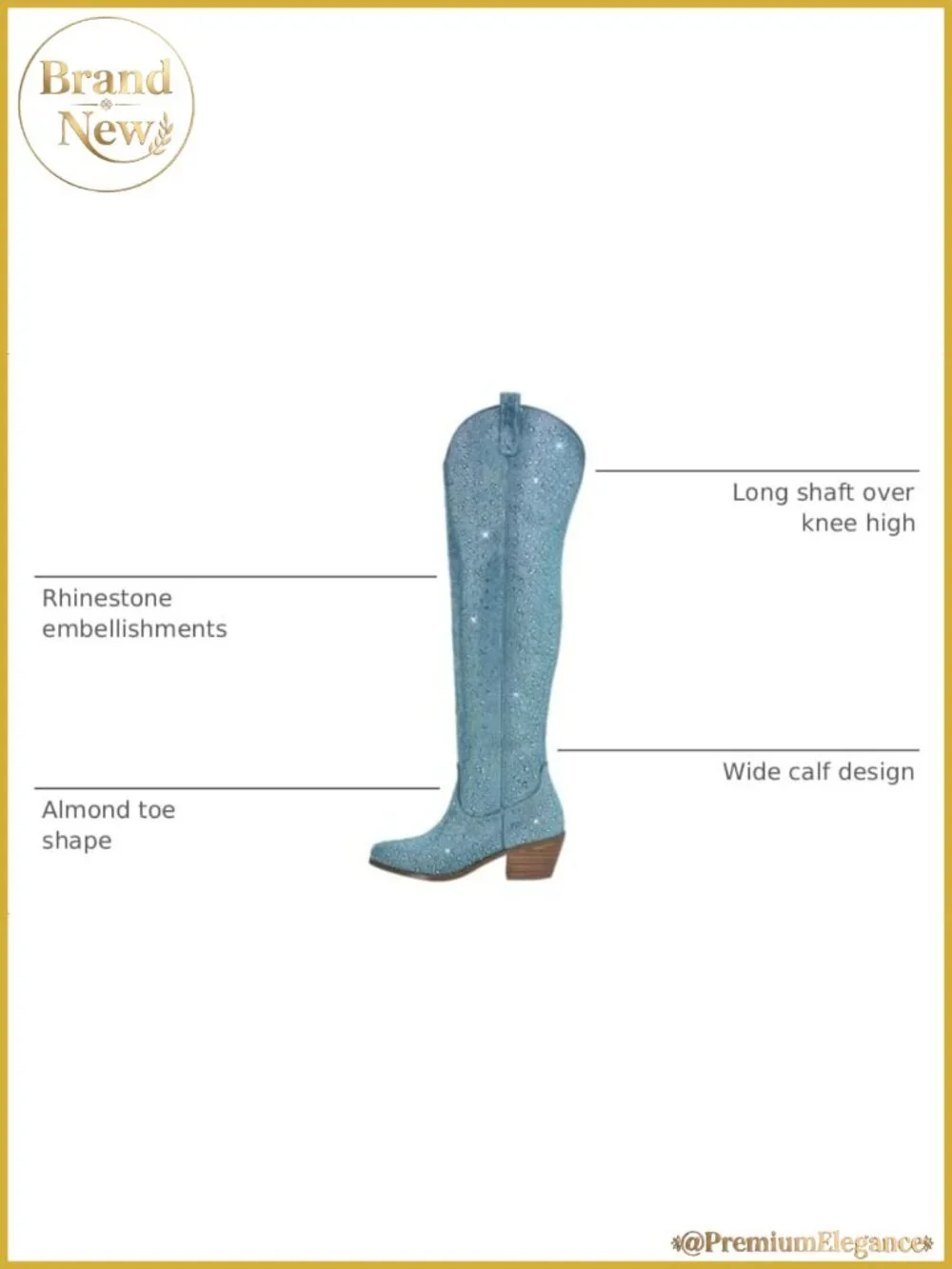 Rhinestone Western Cowboy Over the Knee Thigh High Boots Wide Calf Stretchy